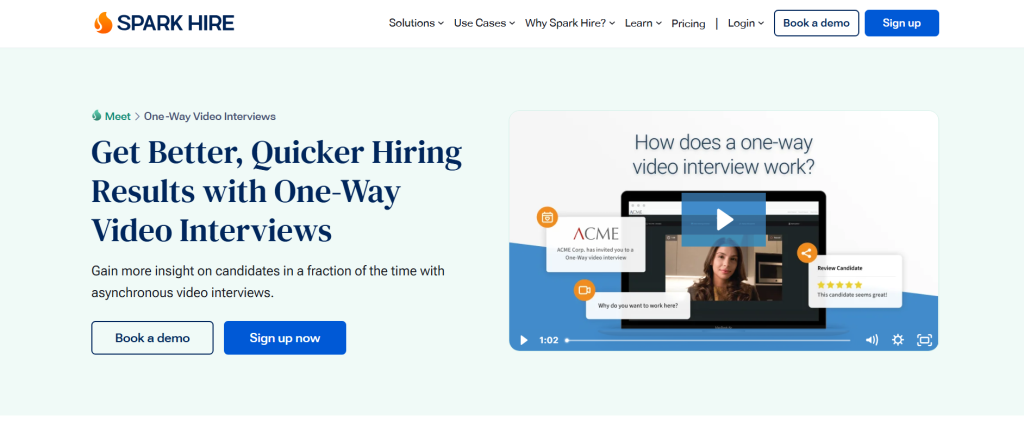 Spark Hire offers a quick-to-launch virtual interview solution
