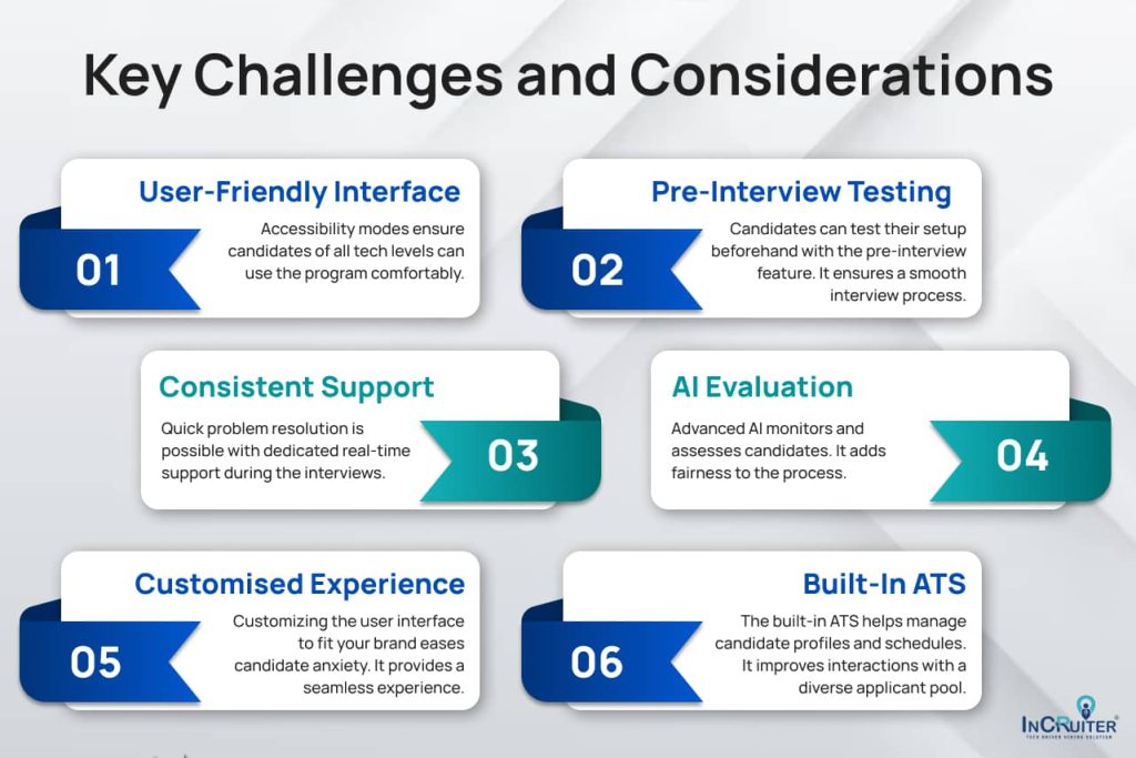 infographic showing Key Challenges and Considerations of VIdeo Interview Software